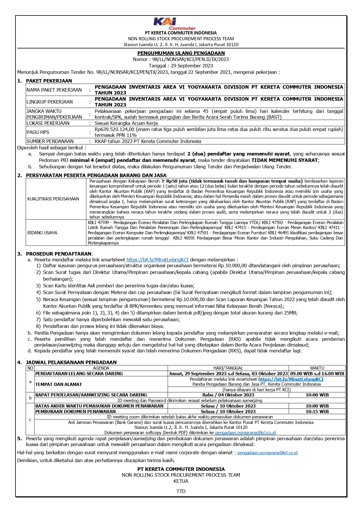 2 pengumuman ulang 98 pengadaan inventaris area vi yogyakarta division pt kci tahun 2023 page 0001
